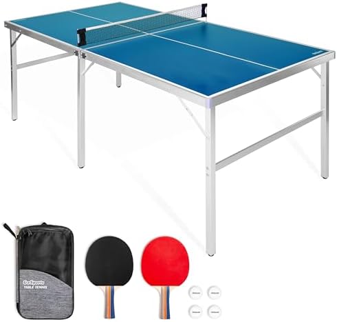 GoSports Mid-Size Table Tennis Game Set - Red or Blue - Indoor/Outdoor Portable Table Tennis Game with Net, 2 Table Tennis Paddles and 4 Balls