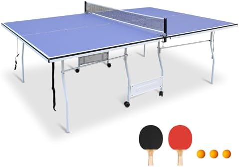 4.5FT/6FT/9FT Ping Pong Table Foldable, MDF Multi-Use Portable Table Tennis Table with Net, Paddles & Balls for Kids Teens Adults Indoor/Outdoor Game - Quick Assembly