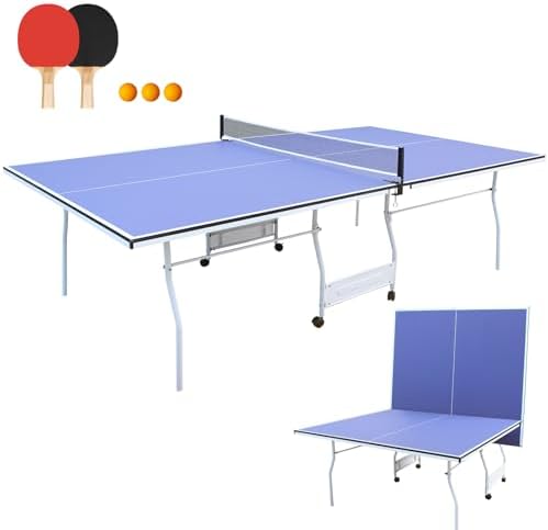 4.5/6ft/9ft Mid-Size Portable Ping Pong Tables Set, Foldable Table Tennis Table with Net,2 Paddles & 3 Balls, Multi-Use Free Standing Ping Pong Table for Indoor/Outdoor