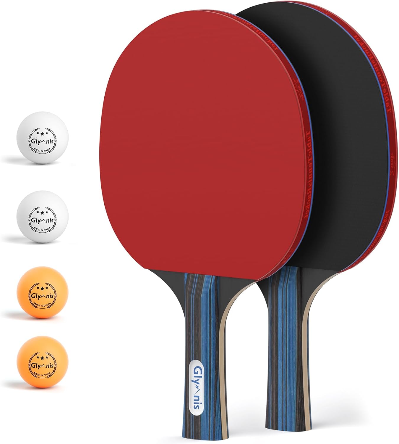 Glymnis Ping Pong Paddles Set of 4/2, Table Tennis Rackets Set and Balls