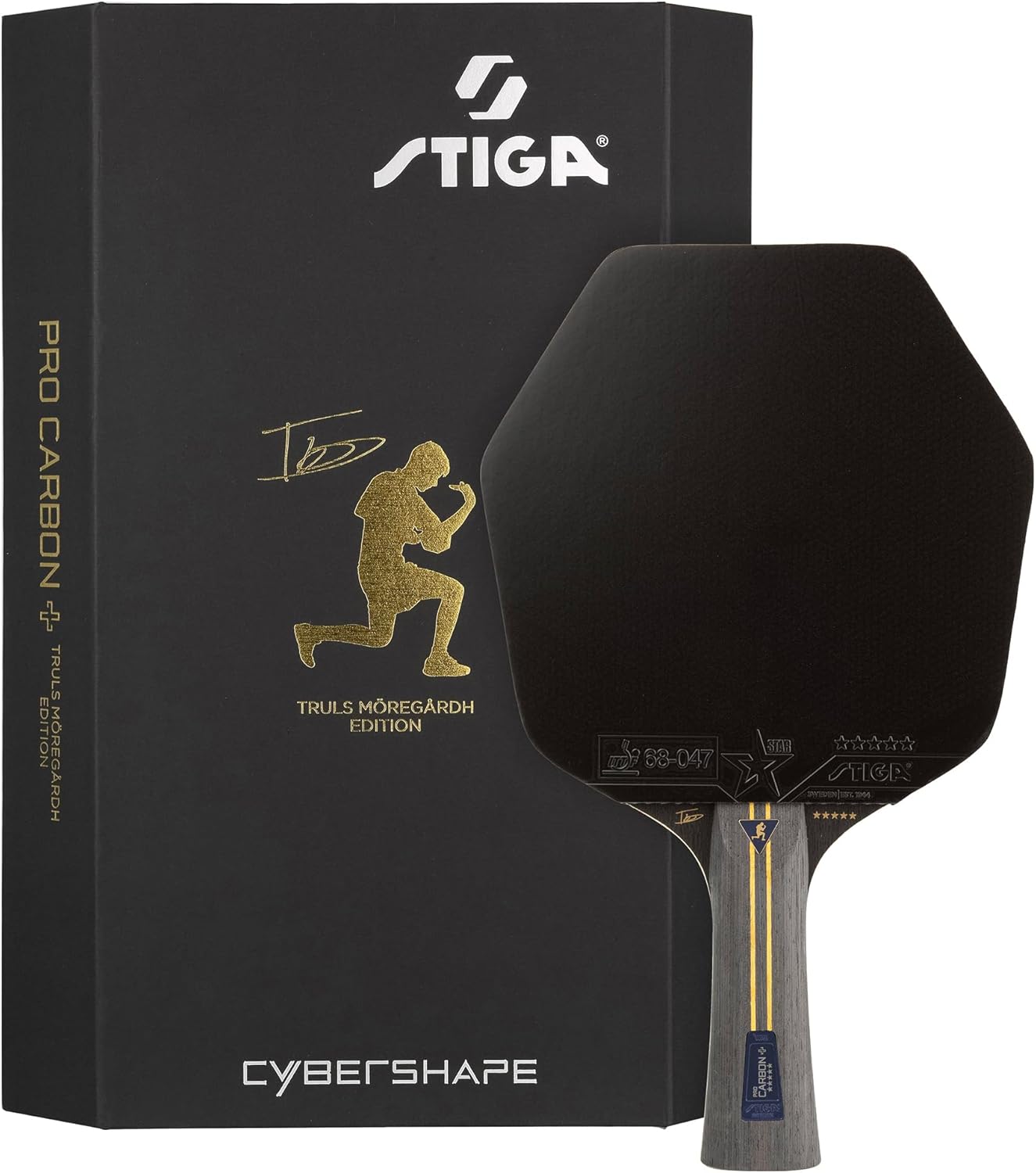 STIGA Pro Carbon Plus Cybershape Truls Edition Table Tennis Bat, 5-star, Larger optimized sweet spot, Touch Carbon Technology, ITTF-Approved STAR5 Rubbers - For offensive players